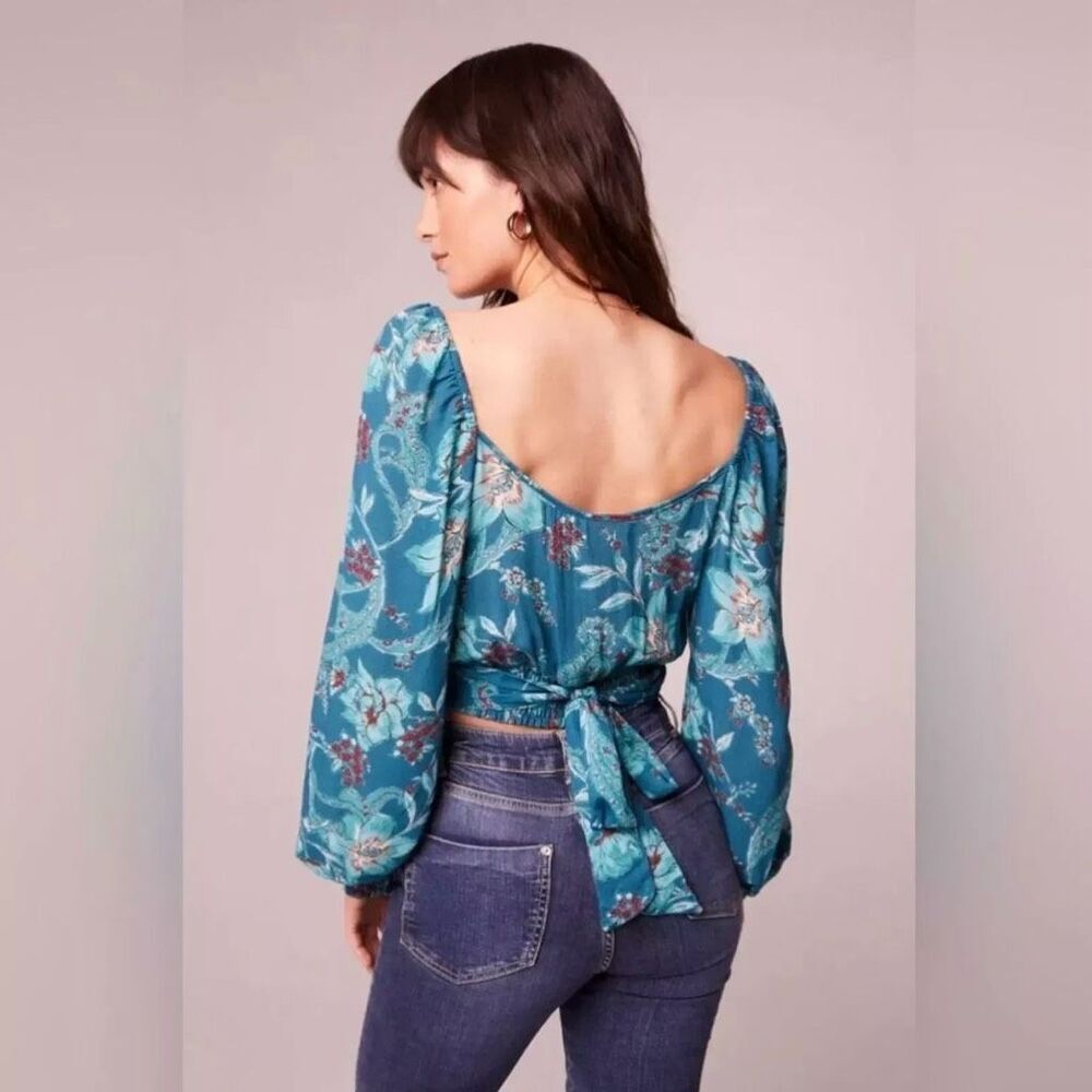 Band Of The Free Sybille V-Neck Crossover Wrap Crop Top Dark Teal Women Medium - Picture 8 of 9